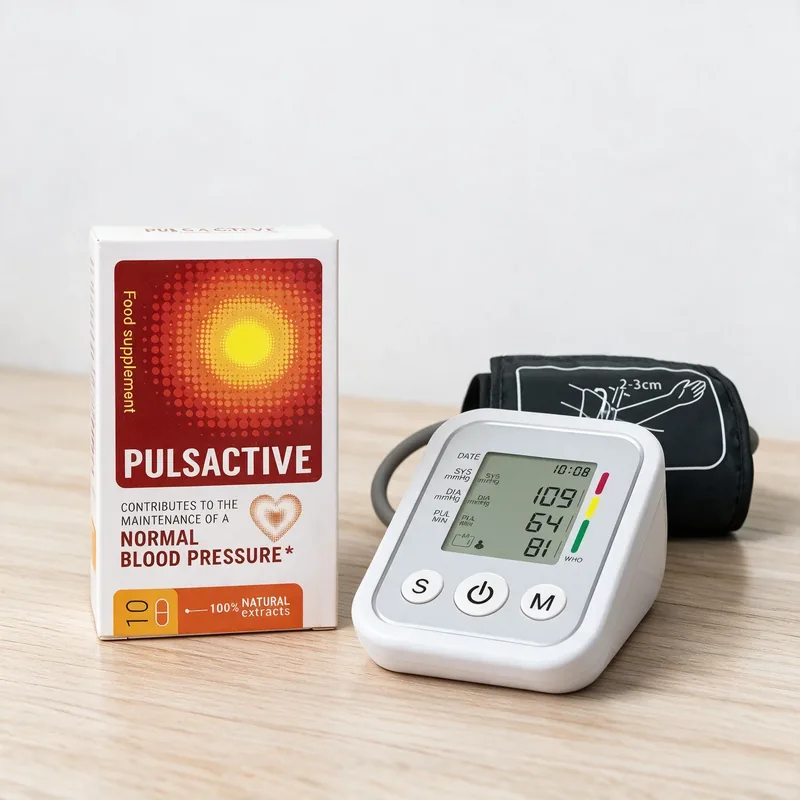 Pulsactive junto a un tensiómetro digital para representar el control de la presión arterial por 29 euros